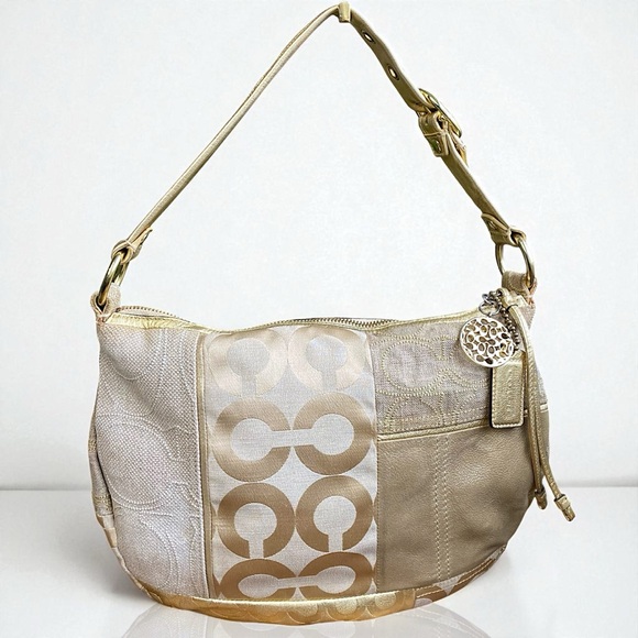 Coach Ali Patchwork Gold Embossed Shoulder Hobo Bag - Picture 1 of 16
